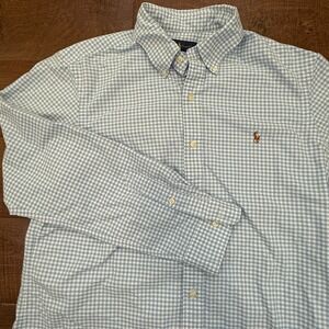 Ralph Lauren Mens Gingham Button Down Shirt Light Blue White Check Large L